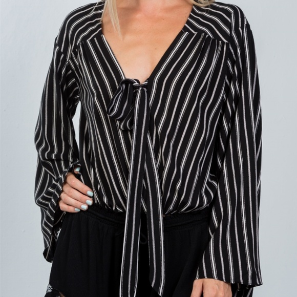 Tops - Black/cream stripe bodysuit